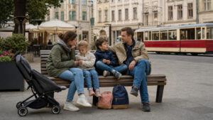 Rodzinny city break z dziećmi podczas zwiedzania europejskiego miasta