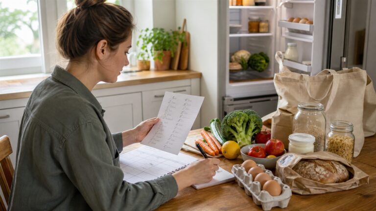Planowanie tygodniowych zakupów spożywczych z listą produktów i świeżą żywnością